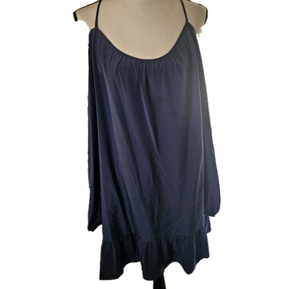 Lilly Pulitzer Candice Open Shoulder Dress 100%Silk Navy Boho,Hippie,Comfy SZ 1X